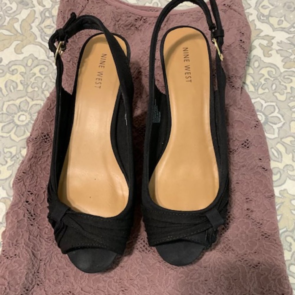 Nine West Black Open Toe Cork Heel